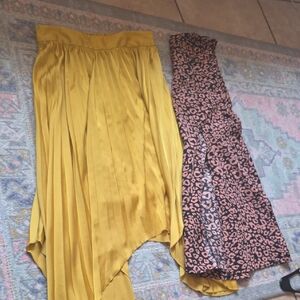 Yellow Pleated Skirt and Leopard Print Skirt